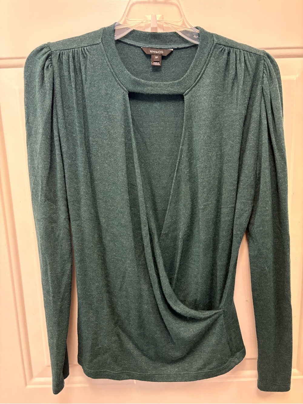RW&CO. Green Draped Surplice Long Sleeve sweater